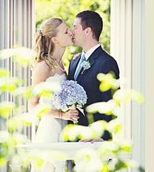 Bride and groom share a wedding kiss in Napa Valley